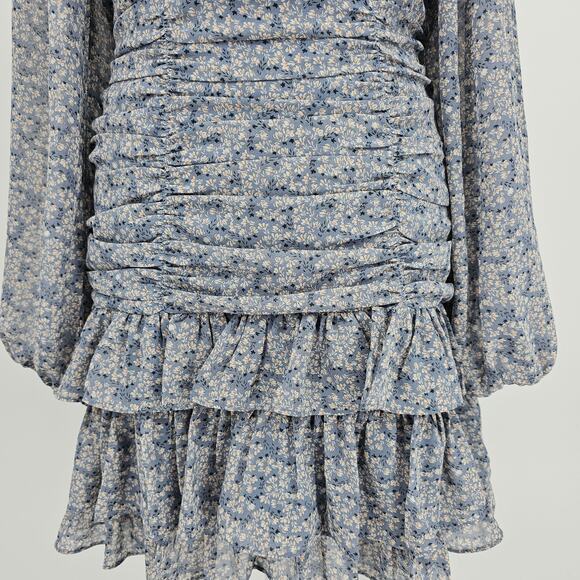 ASTR the Label Womans size M Tiered Ruffle Mini Dress Blue Ditzy Floral NWOT - Picture 2 of 8